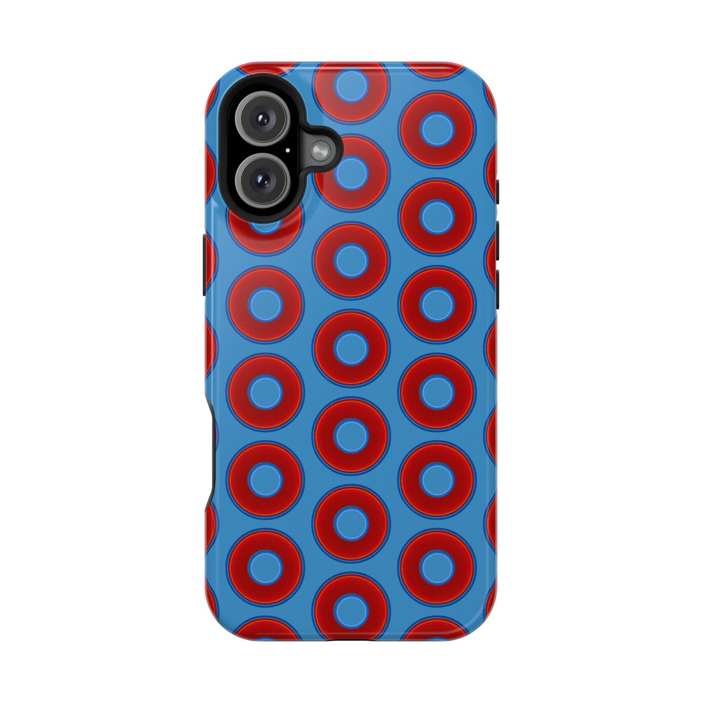 Impact-Resistant Lumpy Donut Case - red vivid donut print w/light steel blue background