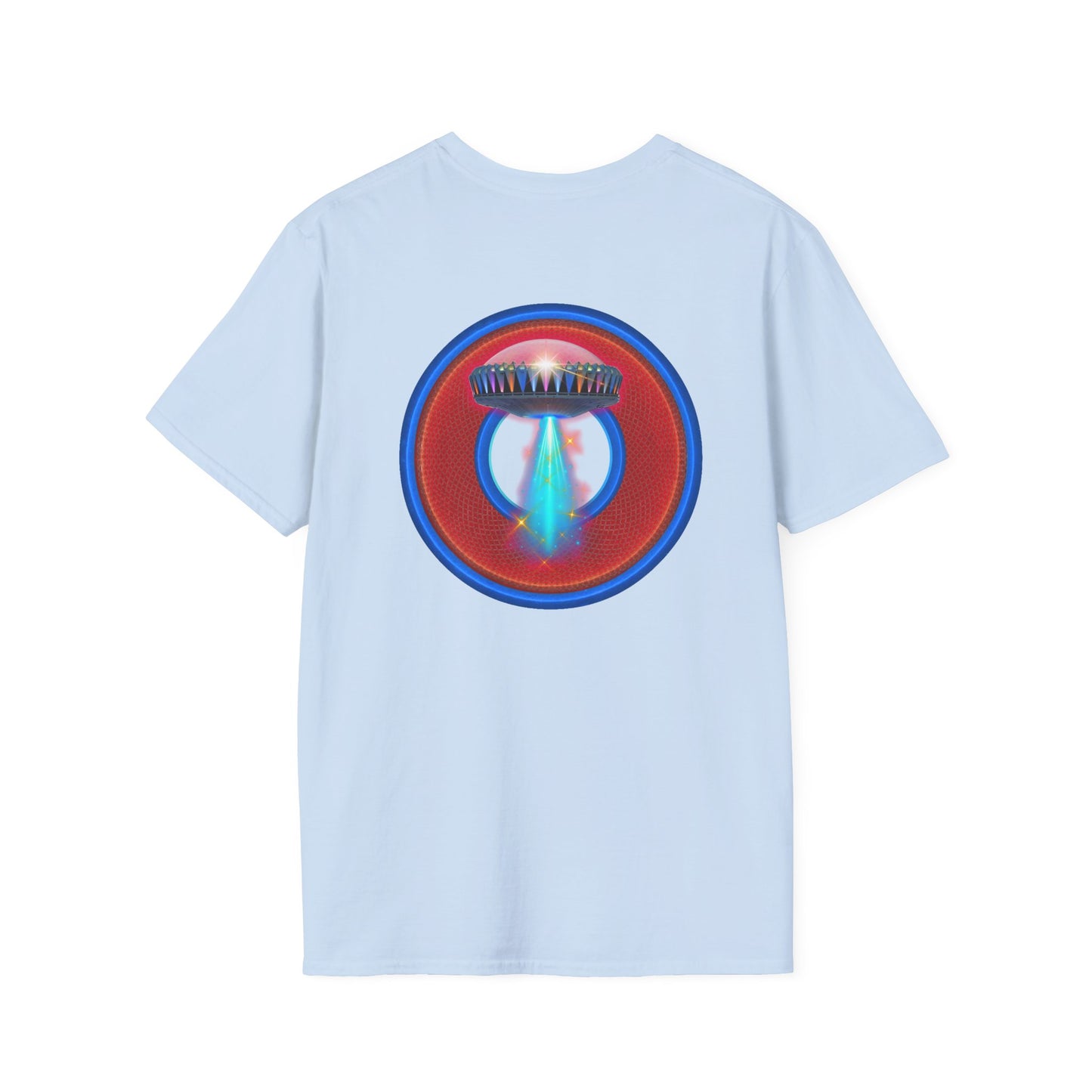 Classic Donut Tee - Unisex Soft-Style - "Donuts now Served on the Mothership" - red/blue donut