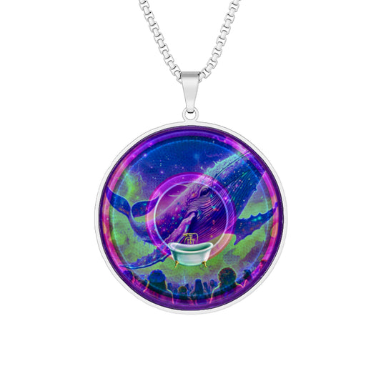 Lump's Heady Donut Necklace - 1" x 1" Stainless Steel Pendant - "A Whale of a Great Time Donut Pendant" - cartoon donut w/tub - variant 2