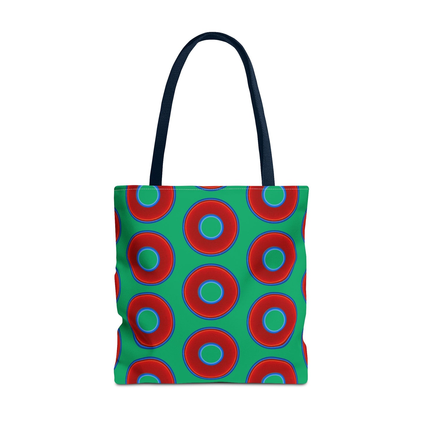 Lumpy Beach/Tote Bag - red vivid donuts w/jade green background