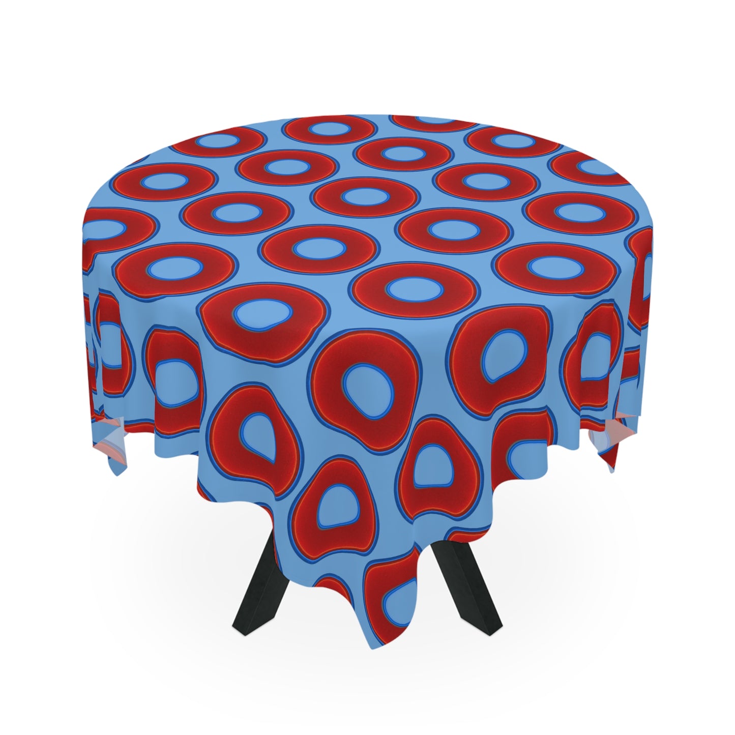 Lumpy Tablecloth - 55.1" x 55.1" - vivid red donuts w/light blue background