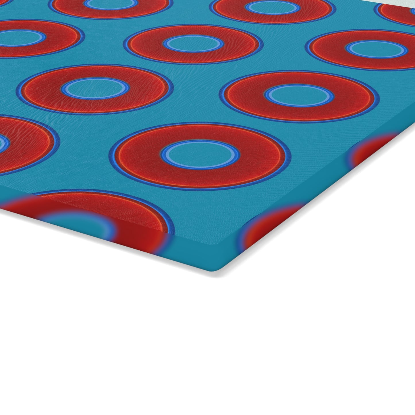 My Friend's Cutting Board - vivid red donuts w/aquamarine blue background