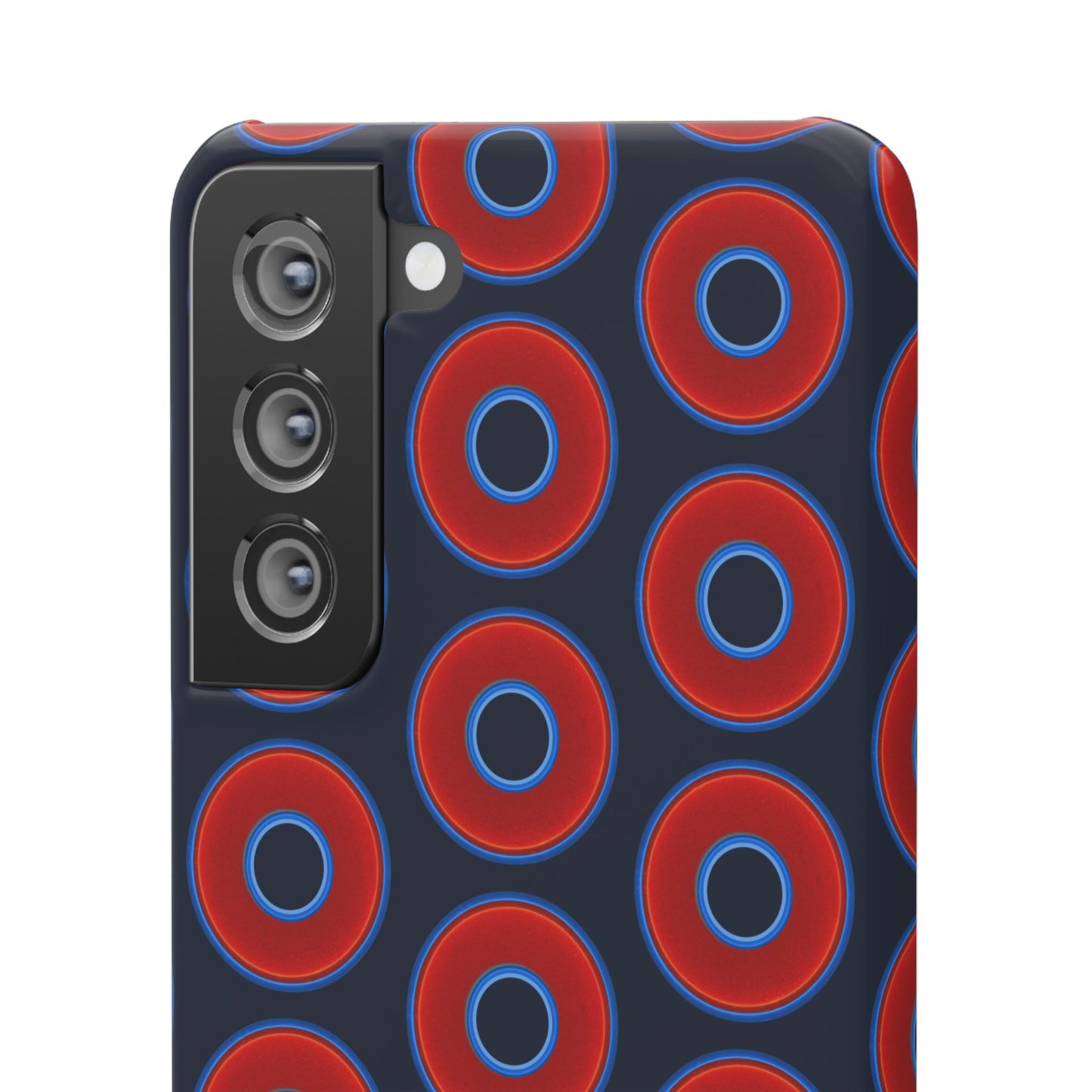 Lumpy Donut Snap Case - red vivid donut print w/midnight teal blue background