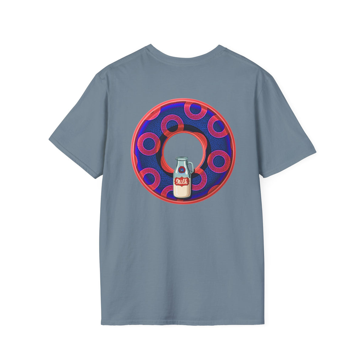 Classic Donut Tee - Unisex Soft-Style - "Wooked Cream - YEMSG Donut " - dark electric blue/red rustic paradox donut - variant 2