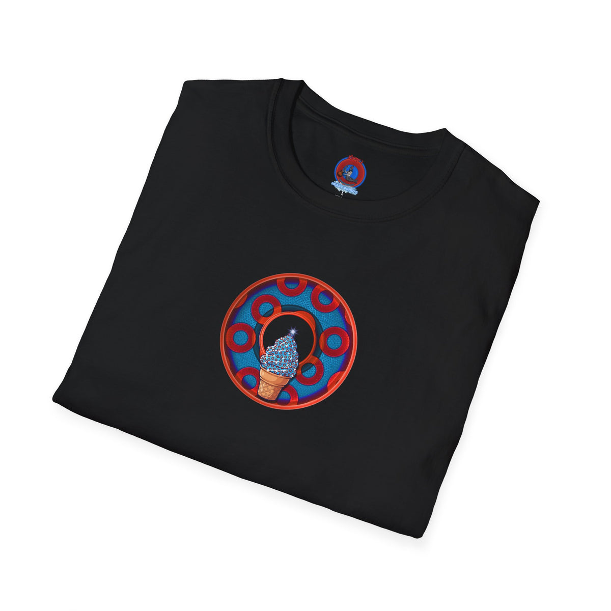Classic Donut Tee - Unisex Soft-Style - "We All Scream It's ICE Cream" - blue/red rustic paradox donut