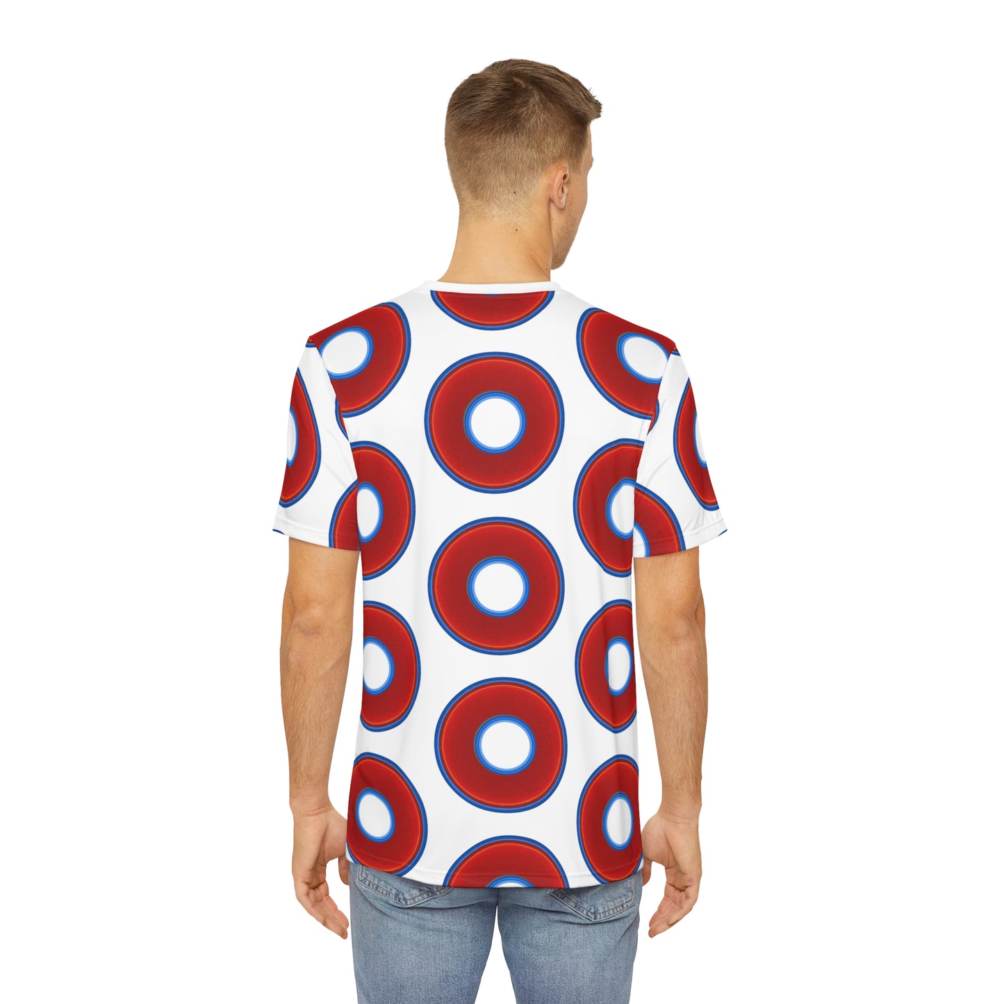 Multi-Beastie Giant Donut AOP Polyester Tee - red vivid donut print w/white background