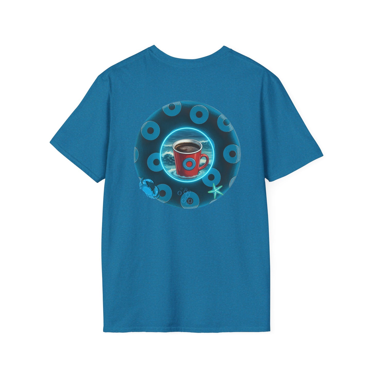 Classic Donut Tee - Unisex Soft-Style - "The Leaky Cup" - paradoxical blue/teal ocean donut -