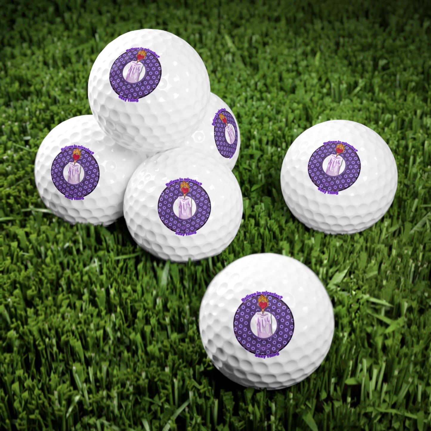 Lumpy Donut Golf Balls - 6-pack - "Believe in Miracles - You Sexy Ball" - purple/light purple electric paradox donut