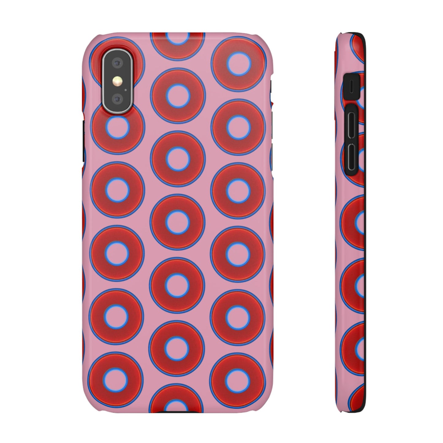Lumpy Donut Snap Case - red vivid donut print w/pale magenta background