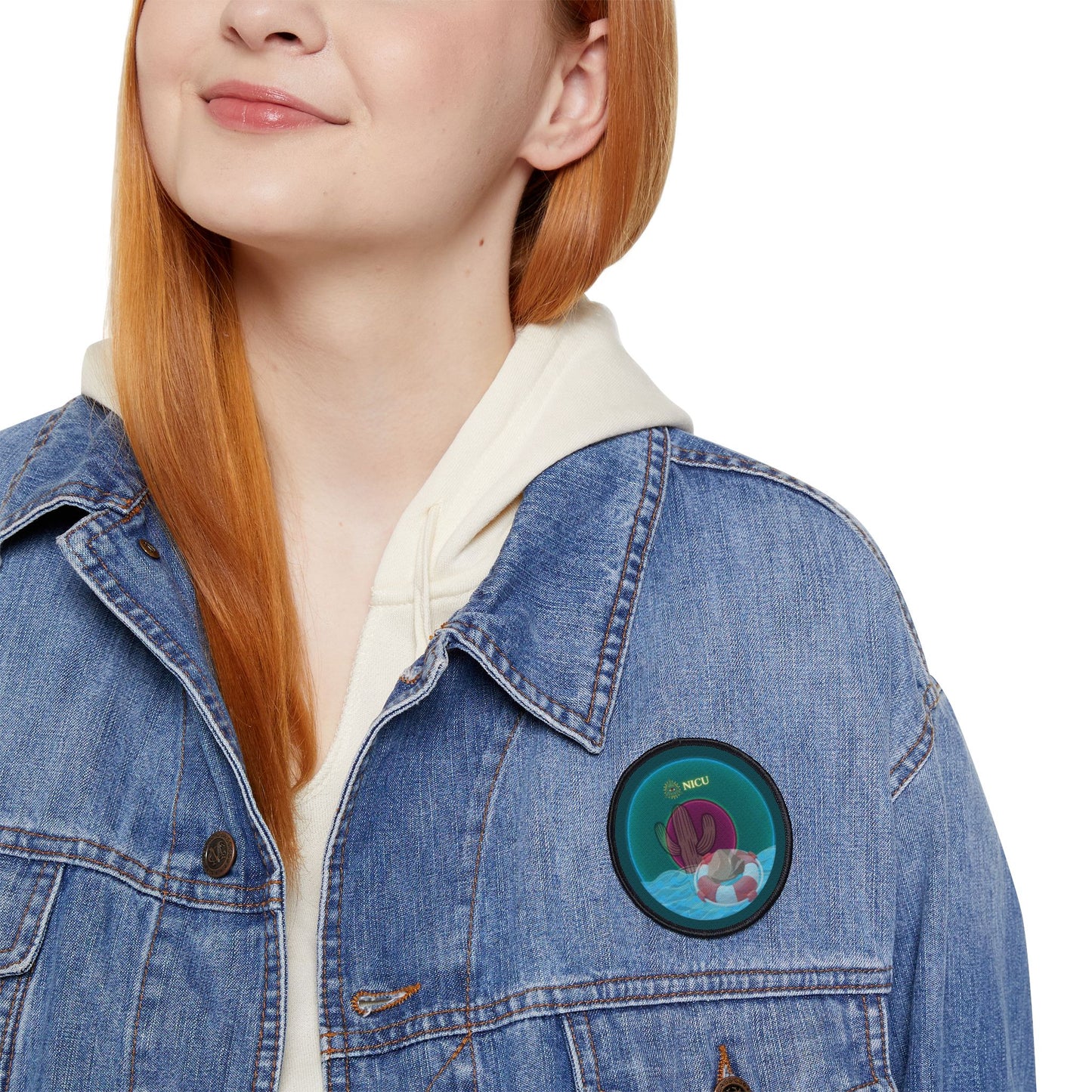 Iron-On Donut Patch - "The Donut Patch That Conveys" - vivid dark teal donut