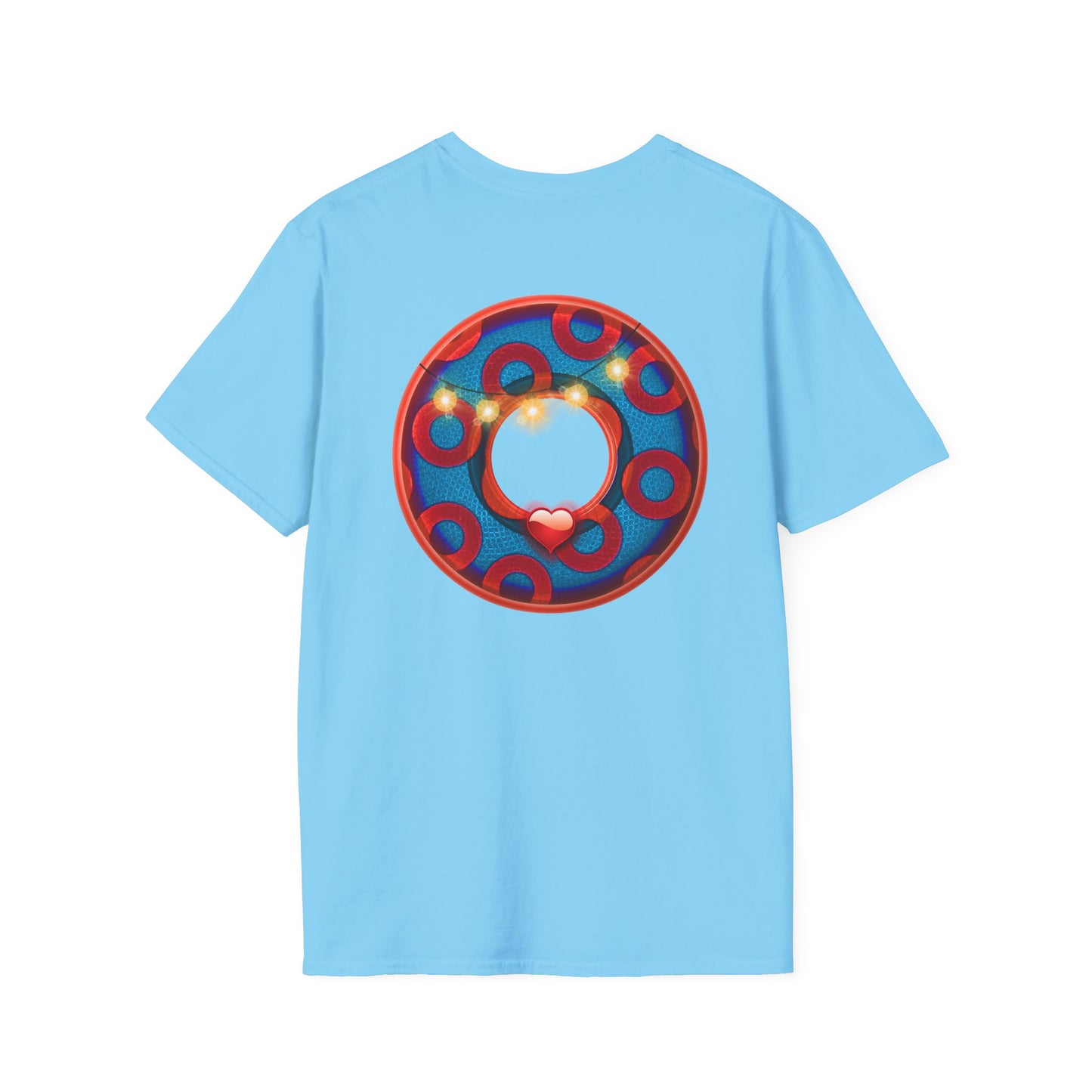 Classic Donut Tee - Unisex Soft-Style - "MORE Donuts Please" - rustic dark blue/red paradox donut - variant 1