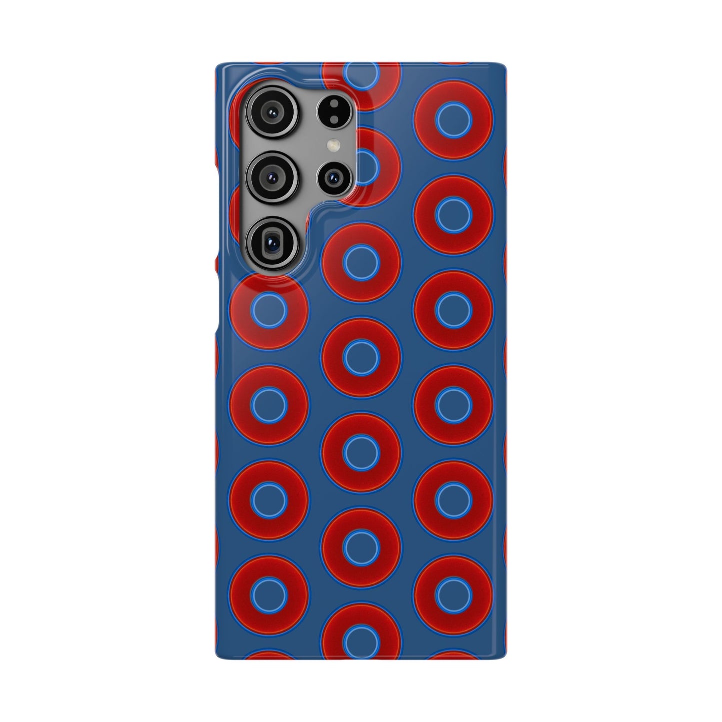 Lumpy Donut Snap Case - red vivid donut print w/light navy blue background
