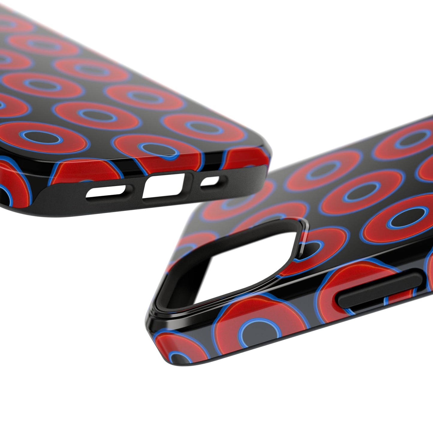 Impact-Resistant Lumpy Donut Case - red vivid donut print w/black background