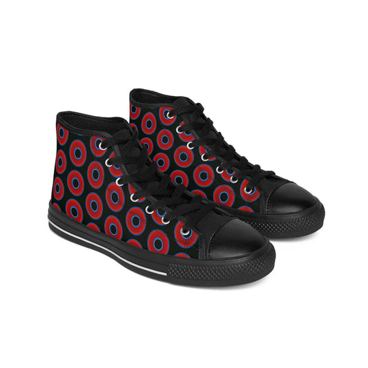 Cushiony Convectors - High Tops - red vivid donuts w/midnight moss green background