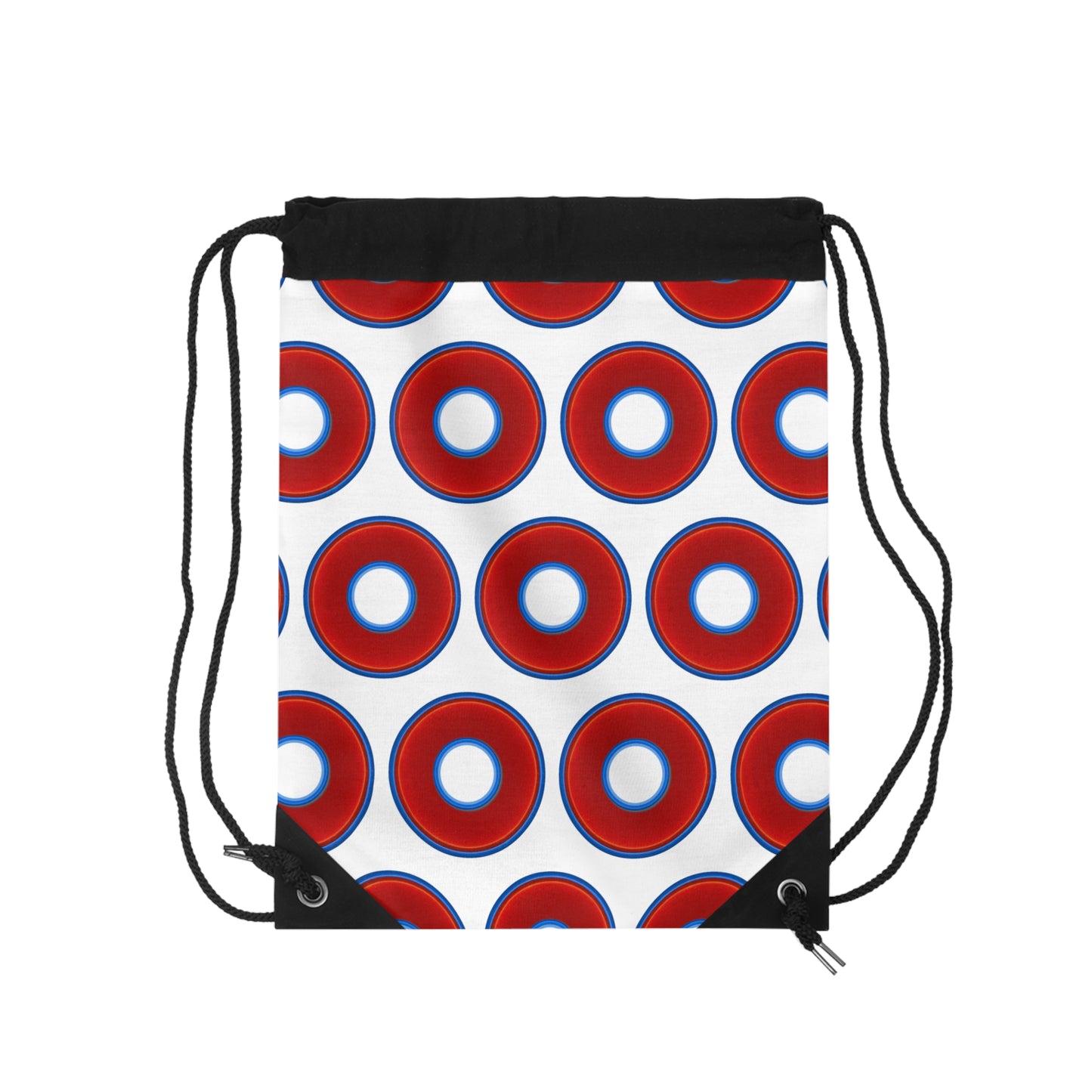Lumpy Donut Drawstring Bag - red vivid donuts print w/white background