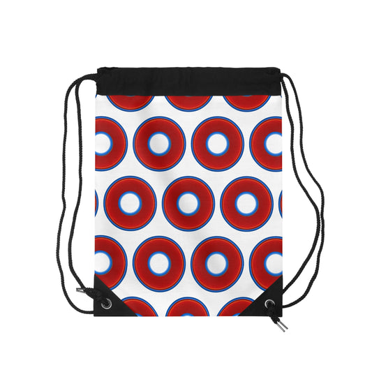 Lumpy Donut Drawstring Bag - red vivid donuts print w/white background