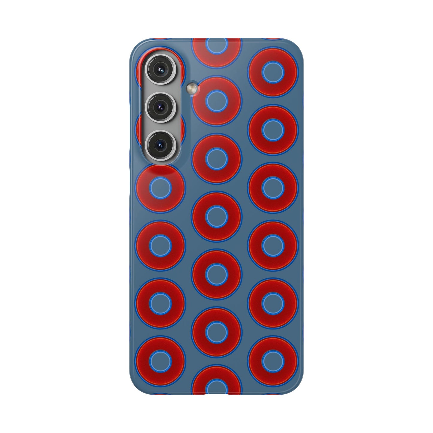 Lumpy Donut Snap Case - red vivid donut print w/steel blue background