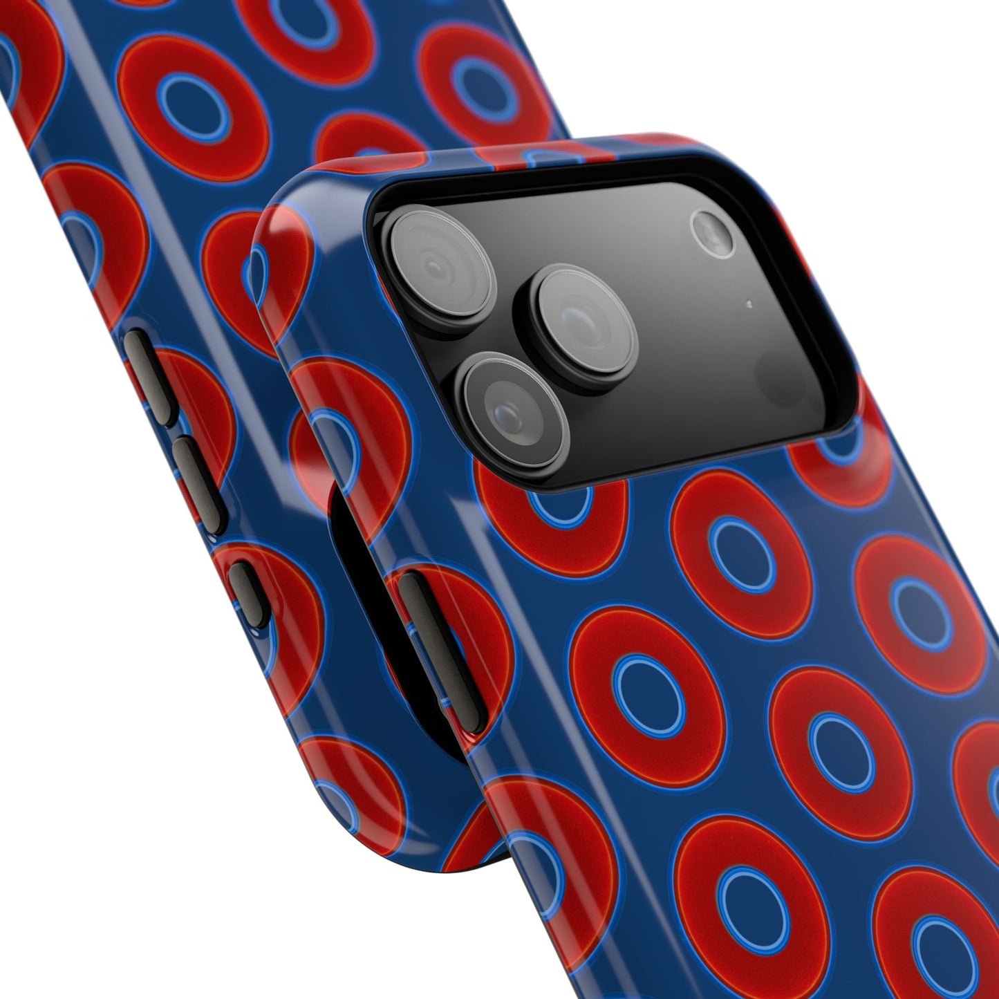 Impact-Resistant Lumpy Donut Case - red vivid donut print w/Atlantic navy blue background