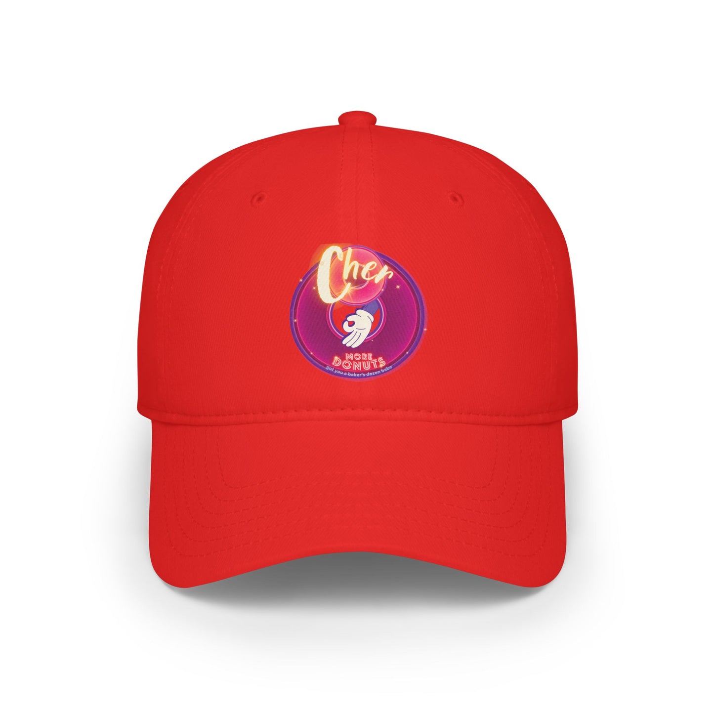 Lumpy Donut Baseball Cap - "Cher-ing is Caring Donut Cap" - variant 1 - vivid magenta donut w/ [*charitable donut]
