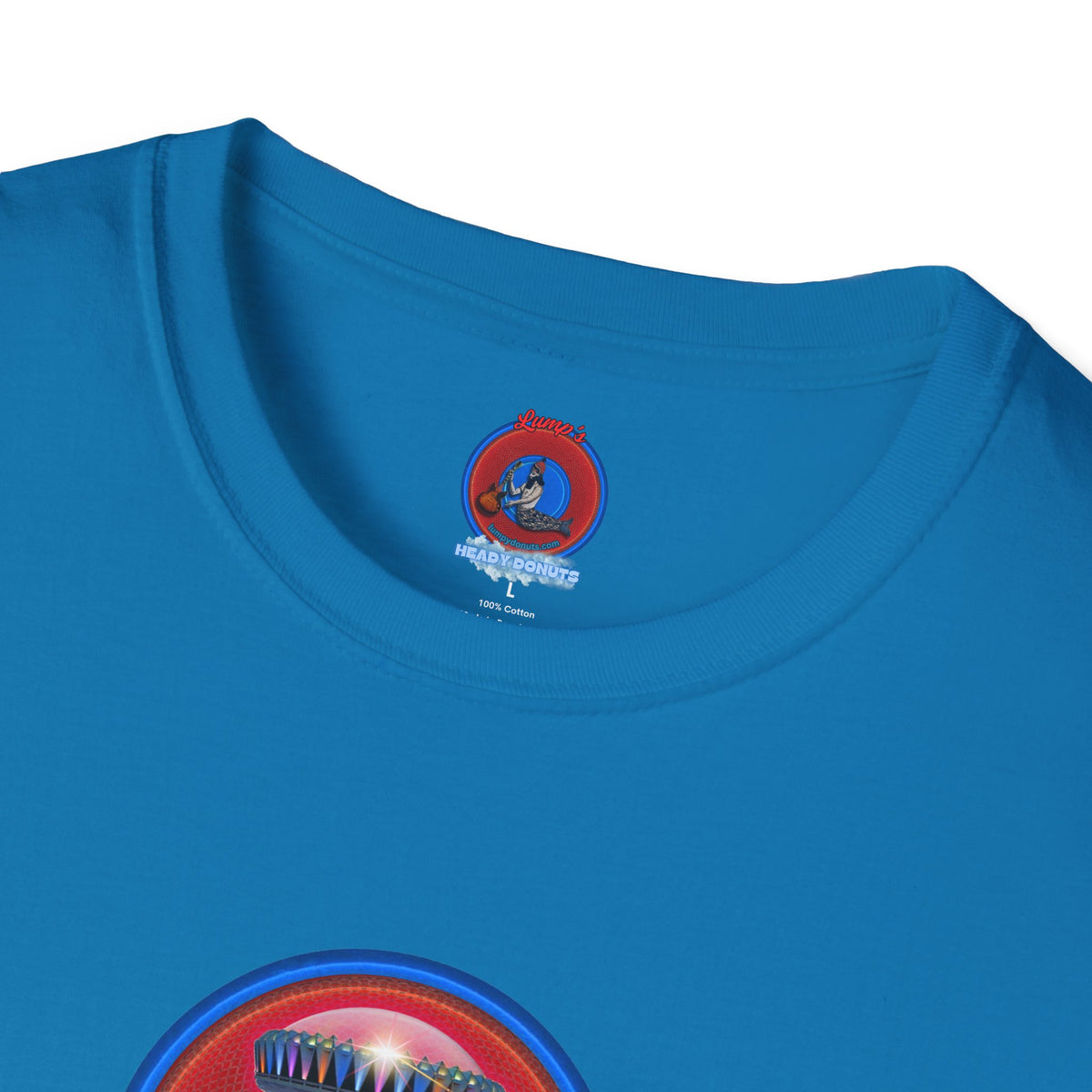Classic Donut Tee - Unisex Soft-Style - "Donuts now Served on the Mothership" - red/blue donut