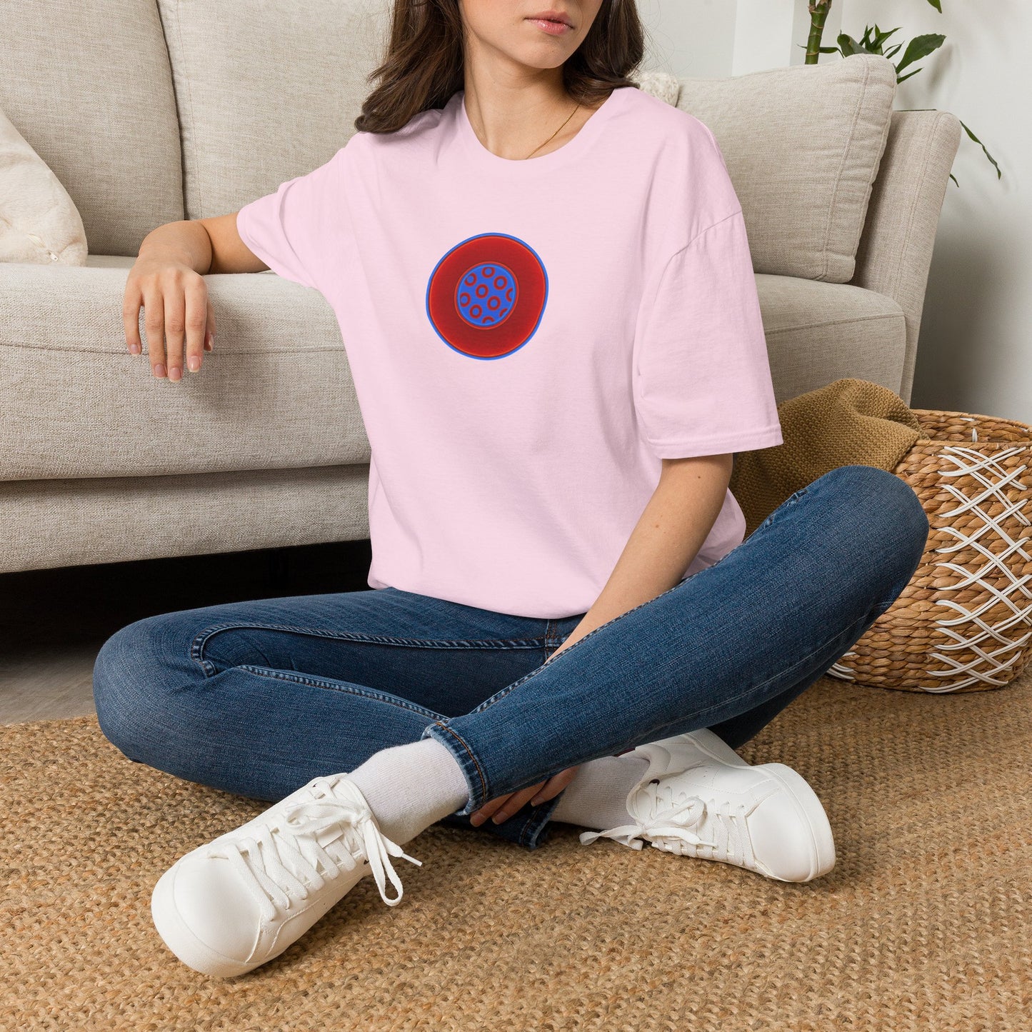 Classic Donut Tee - Unisex Soft-Style - "Portal Donut" - vivid red/blue donut  - w/royal blue - variant 1