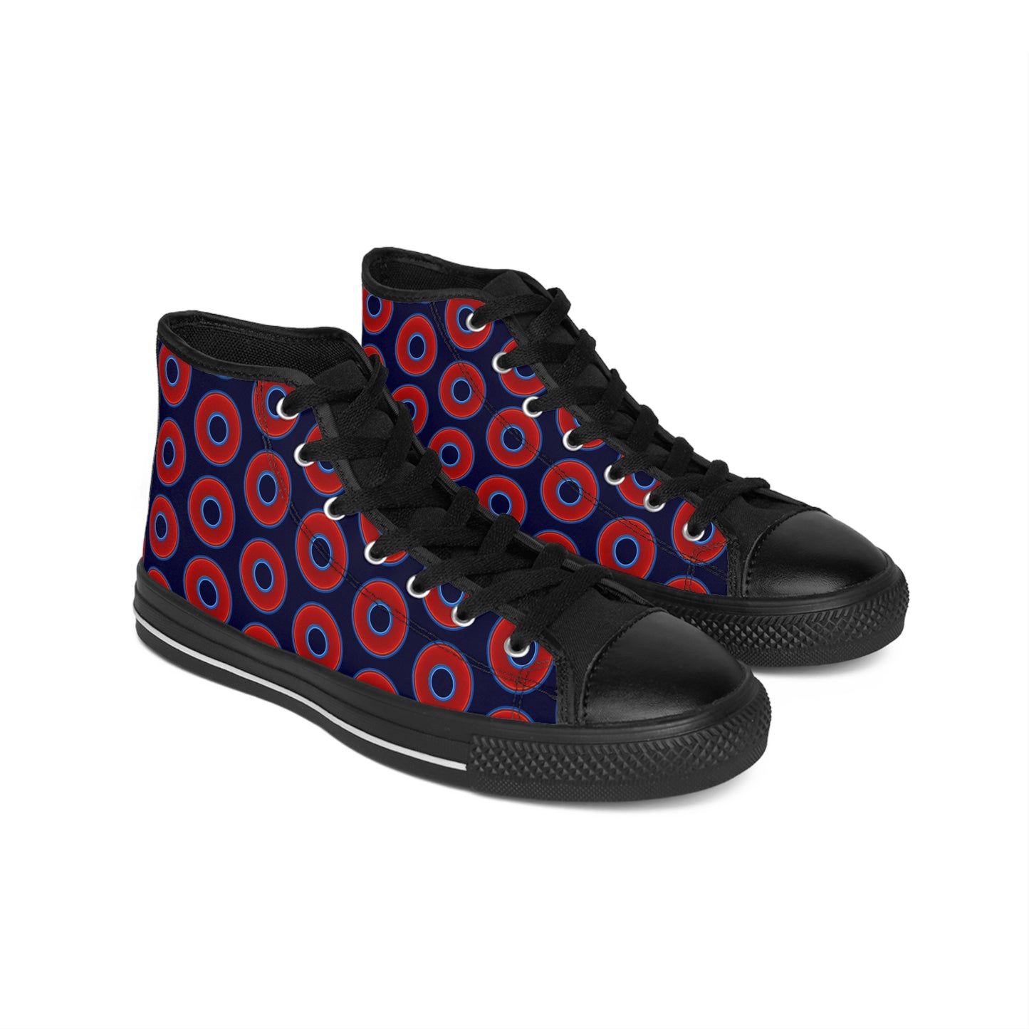 Cushiony Convectors - High Tops - red vivid donuts w/midnight blue background
