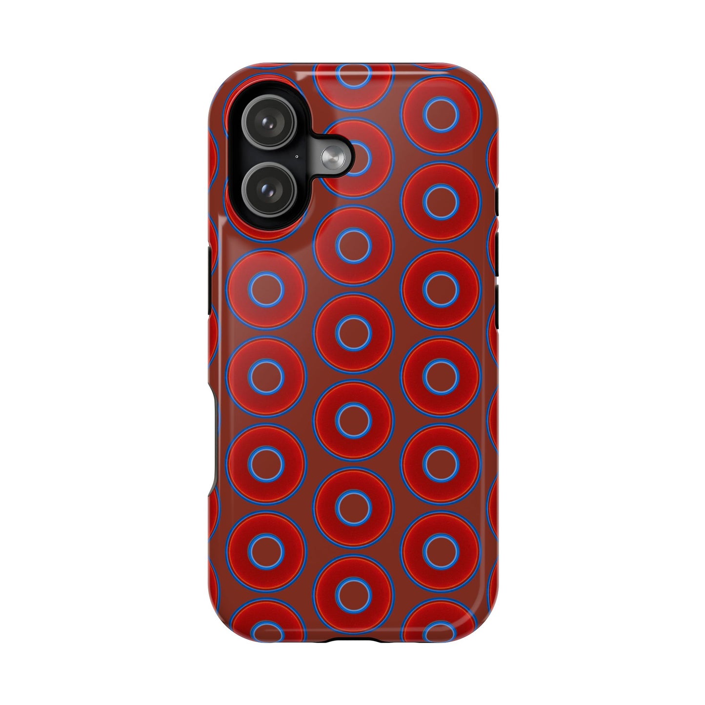 Magnetic Tough Donut Case - red vivid donut print w/burnt umber background