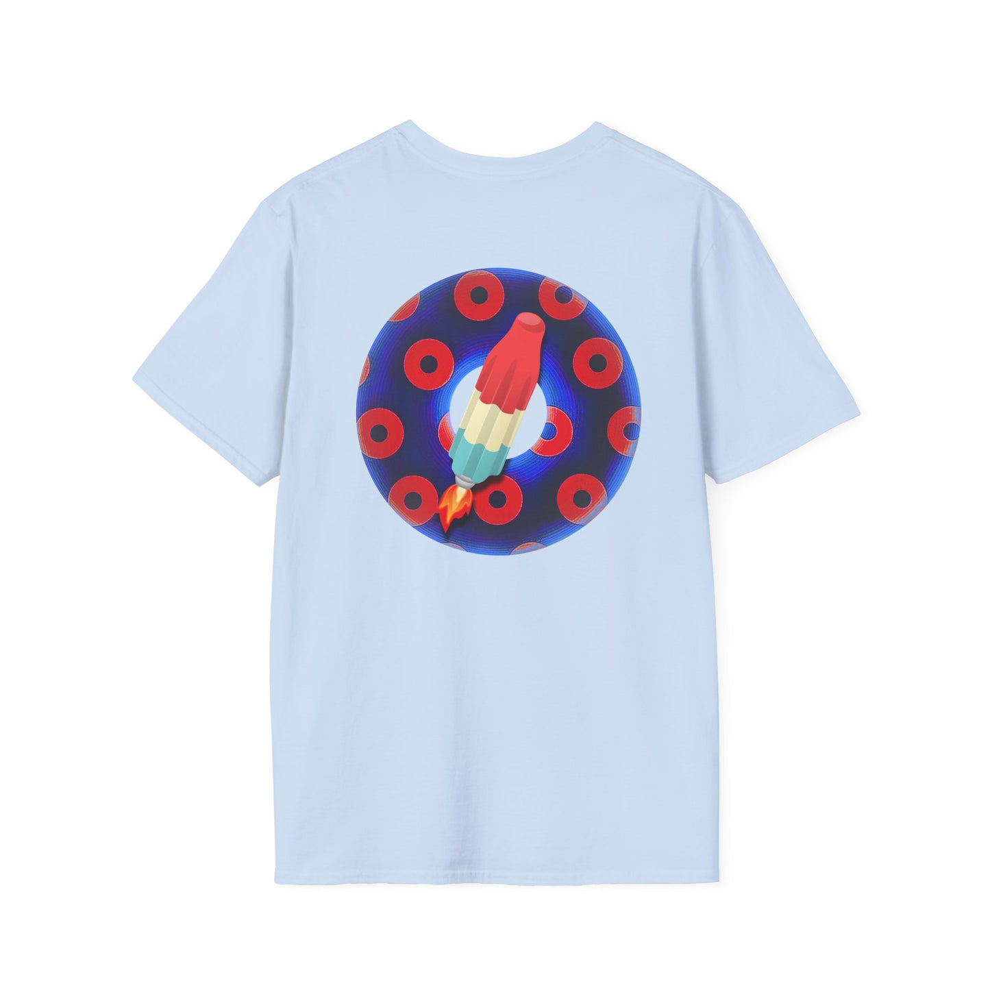 Classic Donut Tee - Unisex Soft-Style - "Blow this Popsicle Stand" - blue/red paradox bomb pop donut - variant 1