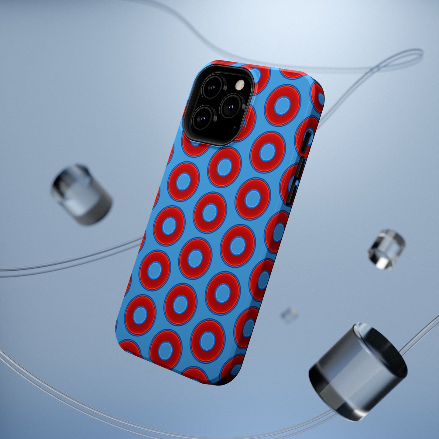 Impact-Resistant Lumpy Donut Case - red vivid donut print w/light steel blue background