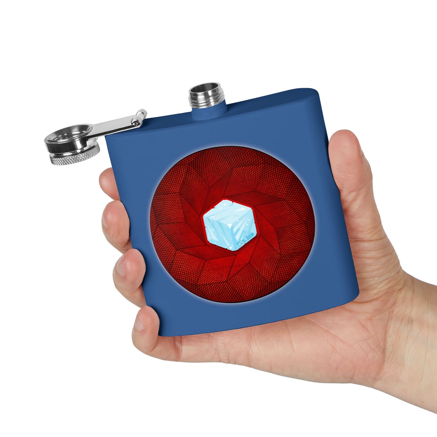Lump's Donut Flask 6 oz -  "It's Ice... Cube's Donut Flask" - variant 1 - red cubed donut - [*w/your choice of 6 backgrounds]