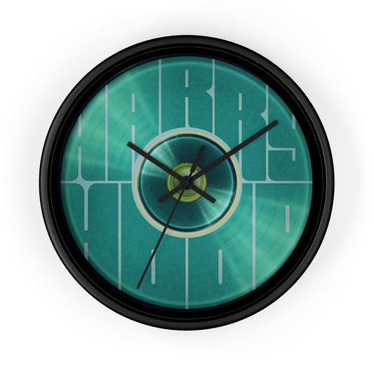 Lumpy Wall Clock - "Harry Hoodlum Donut Clock" - variant 3 - green vivid/word donut w/black background