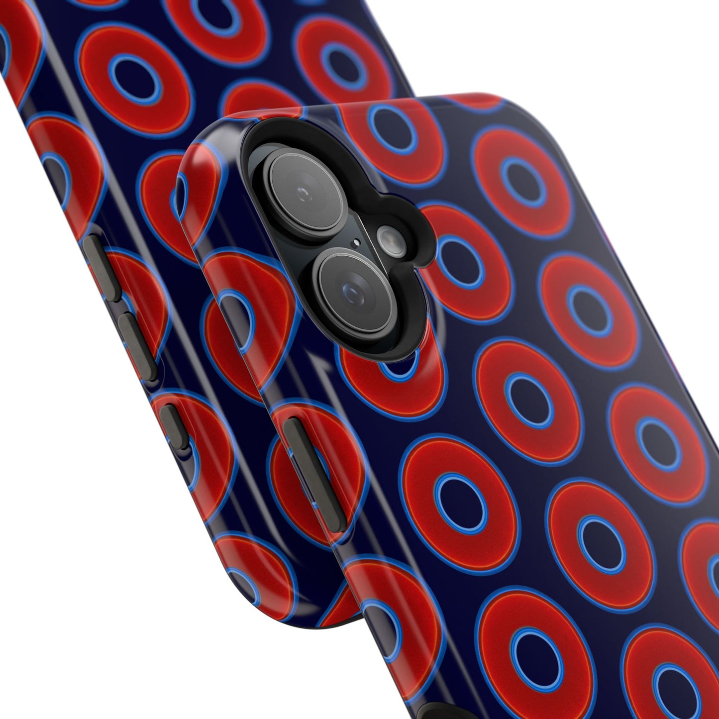 Impact-Resistant Lumpy Donut Case - red vivid donut print w/midnight blue background