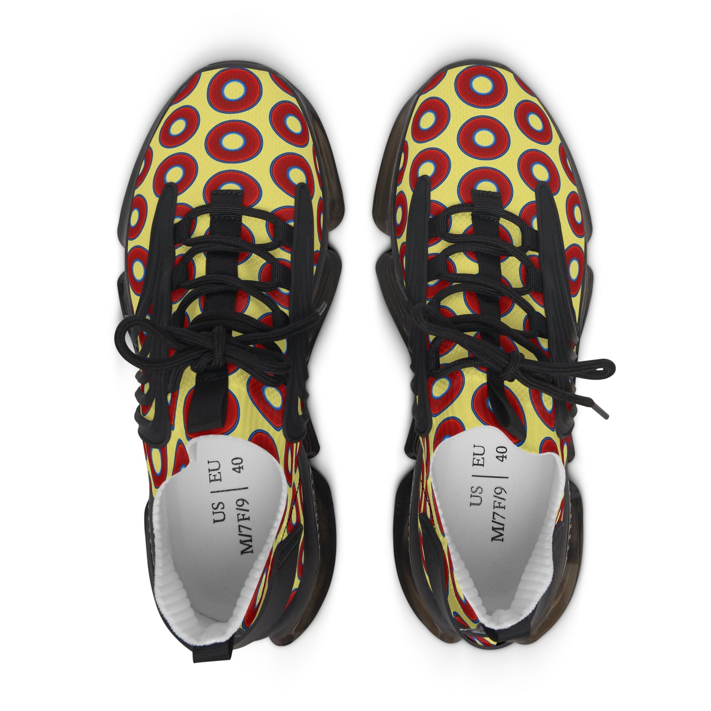 Women's Donut Kicks - red vivid donut print w/yellow background