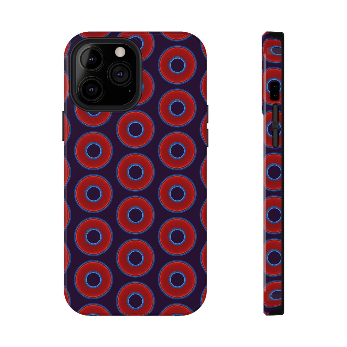 Impact-Resistant Lumpy Donut Case - red vivid donut print w/midnight purple background