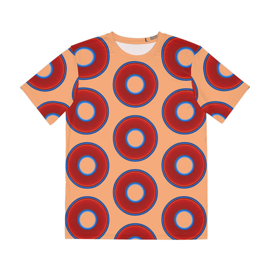 Multi-Beastie Giant Donut AOP Polyester Tee - red vivid donut print w/peach green background