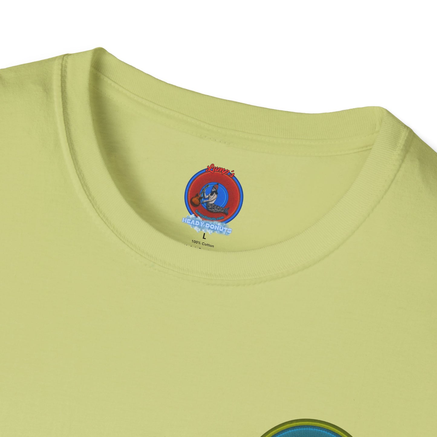 Classic Donut Tee - Unisex Soft-Style - "Cadillac Rainbow Spaghetti Incident" - series 1.0  - variant 1 - blue/green donut