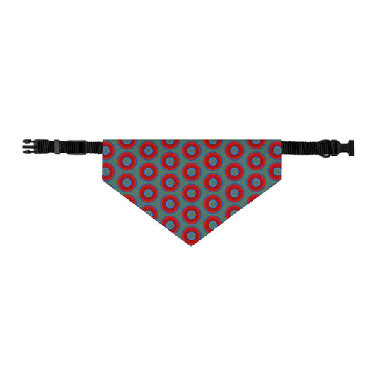 Jim's Lumpy Bandana Pet Collar - vivid red donuts w/Fenway green background