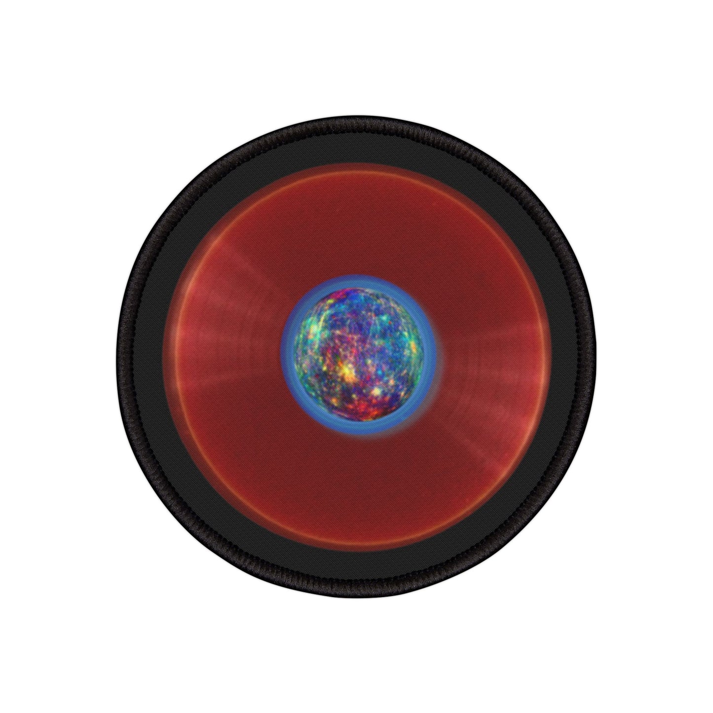 Iron-On Donut Patch - "Donuts of the Gods - Mercury Edition" - series 1.0 - variant 6 - red record donut