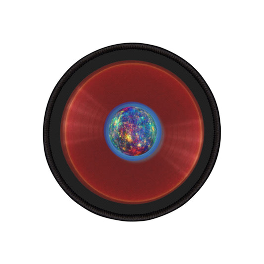 Iron-On Donut Patch - "Donuts of the Gods - Mercury Edition" - series 1.0 - variant 6 - red record donut