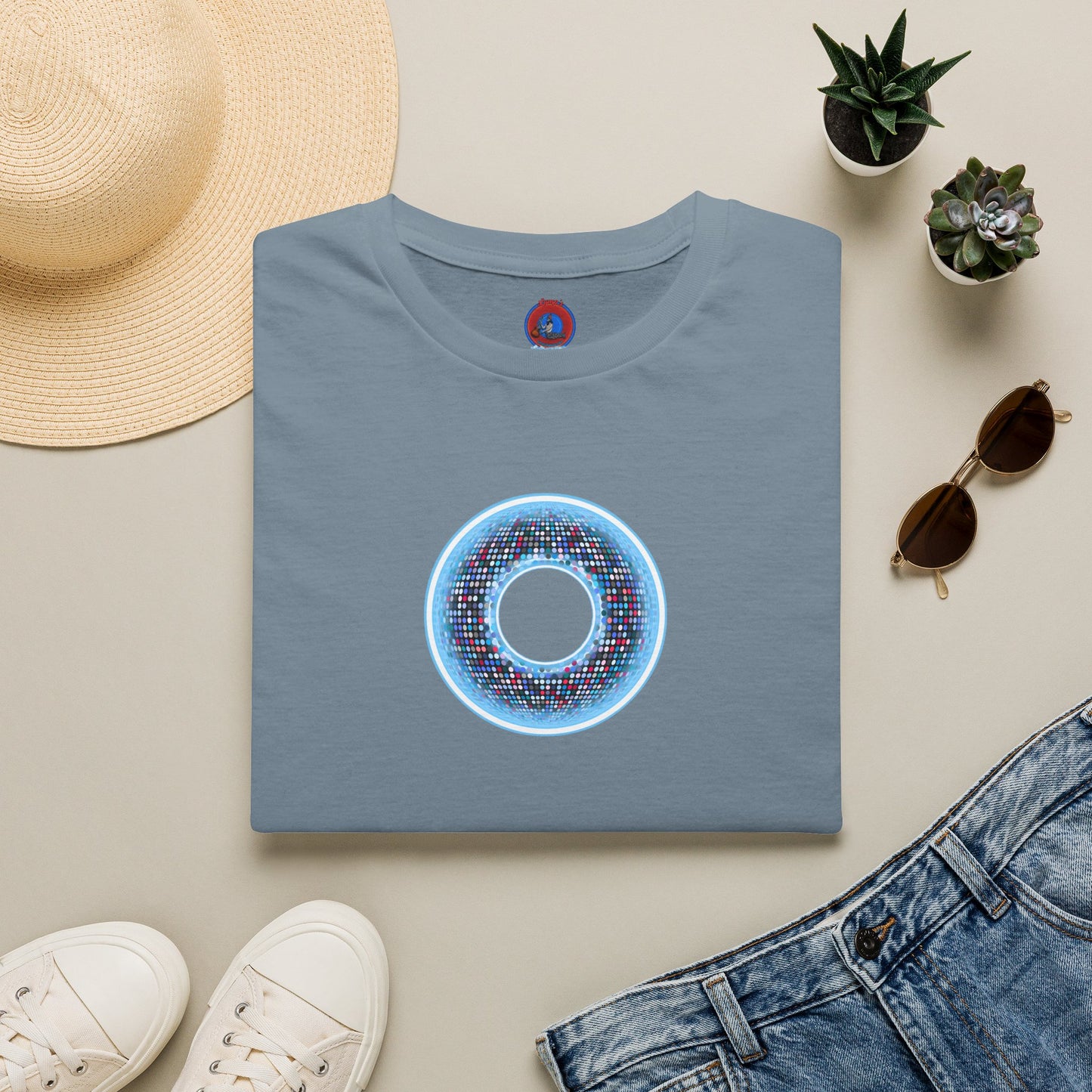Classic Donut Tee - Unisex Soft-Style - "Microdot Donut" - light blue pixilated donut