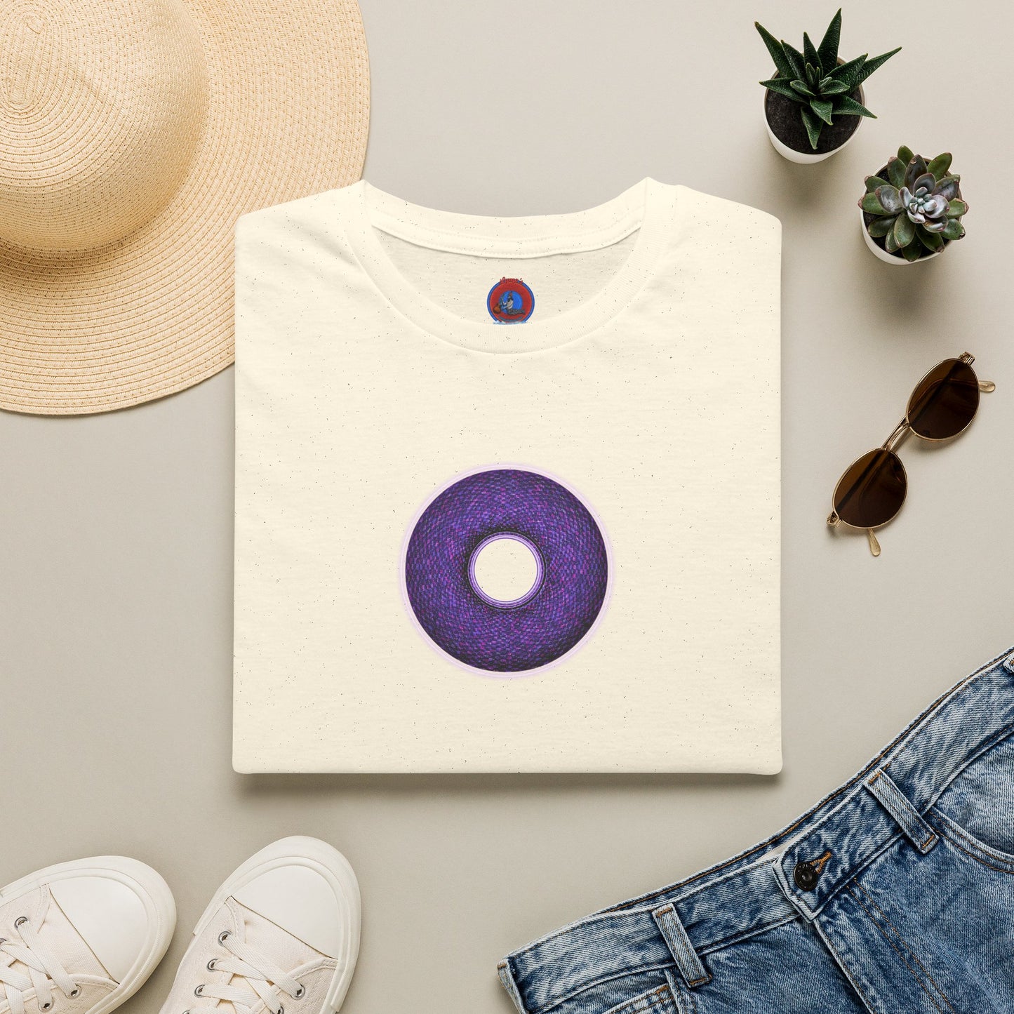 Classic Donut Tee - Unisex Soft-Style - "Plain Pixilated Donut' - purple/light purple pixilated afterglow donut