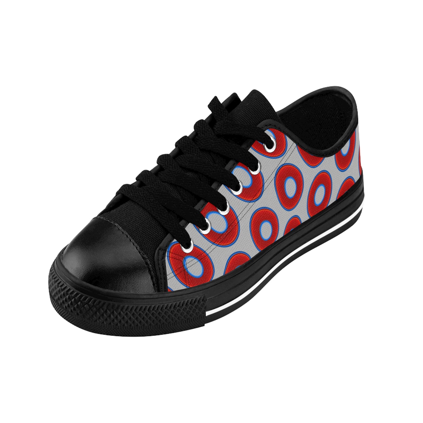 Men's Cushiony Convectors - Low Top - large red vivid donut print w/light gray background