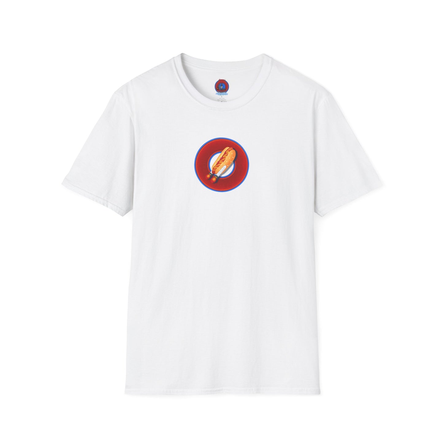 Classic Donut Tee - Unisex Soft-Style - "Viva Las Vegas Donut" -  vivid red donut w/raw dogger - variant 1