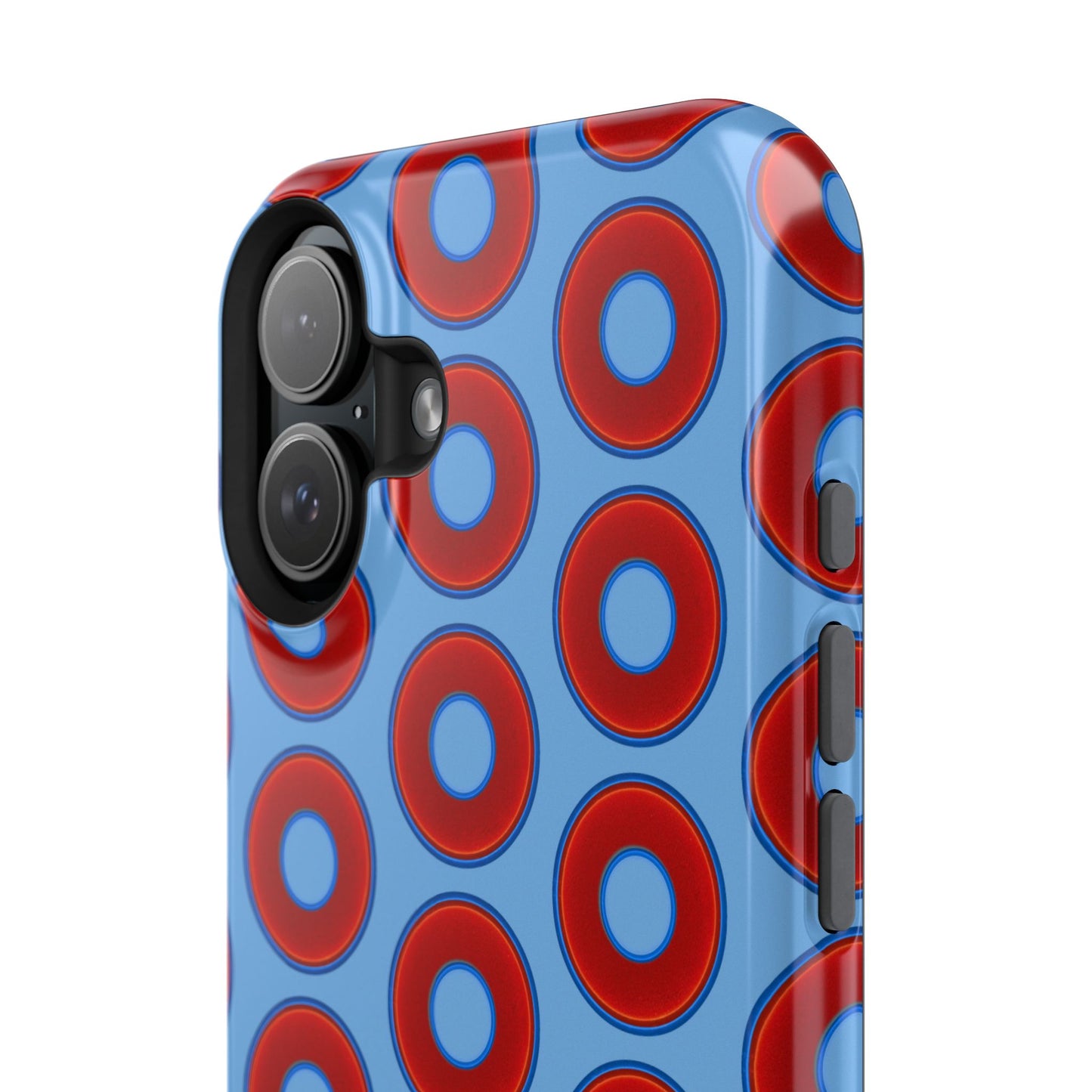 Impact-Resistant Lumpy Donut Case - red vivid donut print w/light blue background