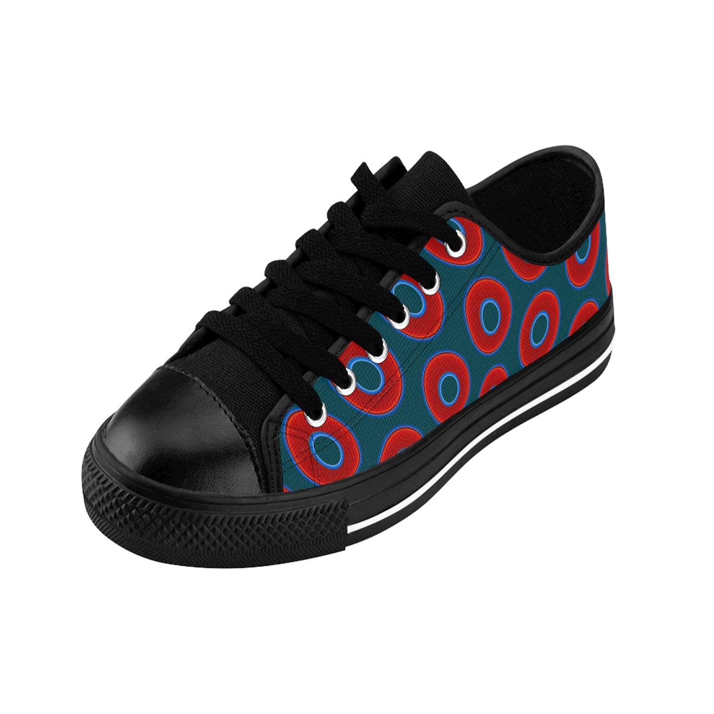 Men's Cushiony Convectors - Low Top - large red vivid donut print w/midnight teal green background