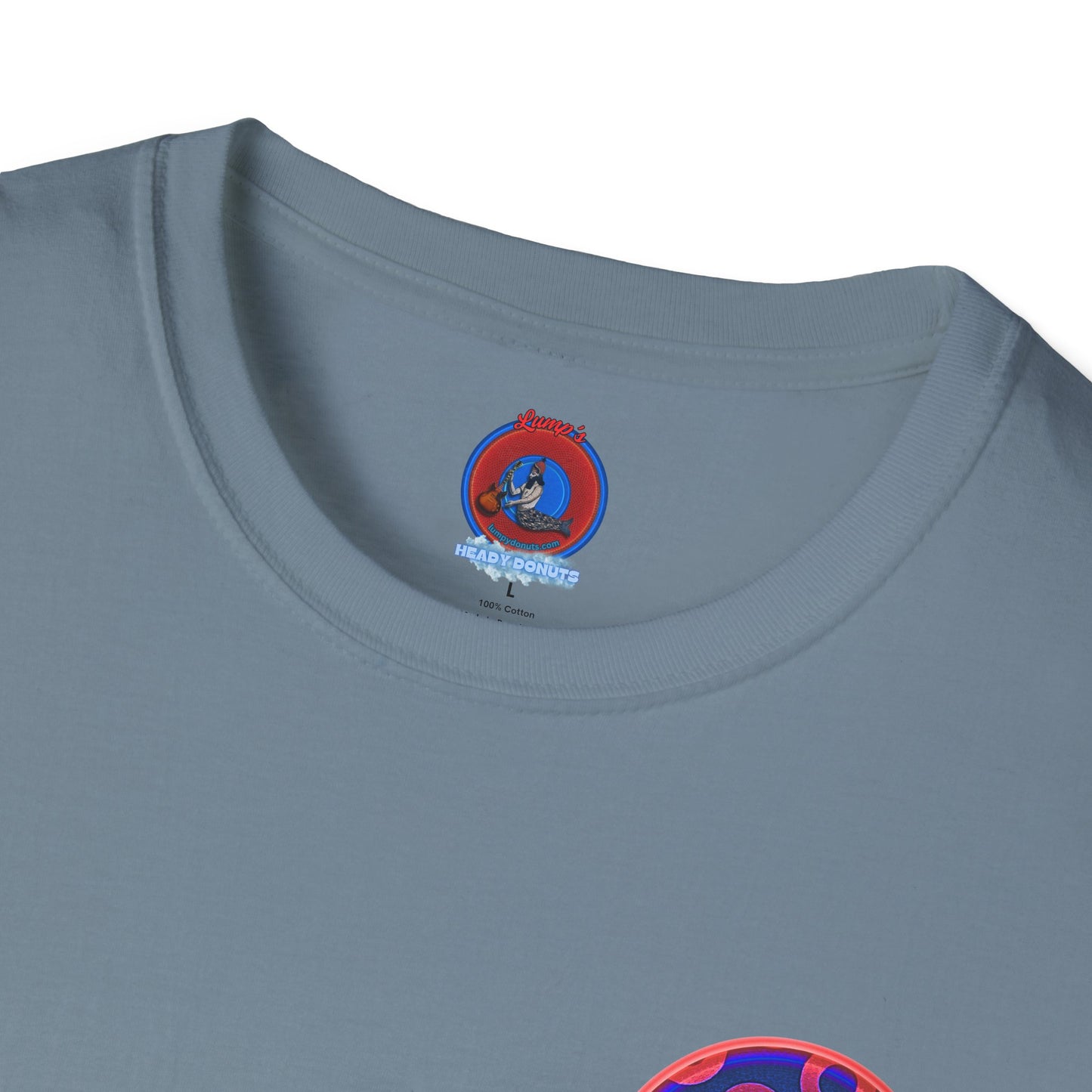 Classic Donut Tee - Unisex Soft-Style - "Wooked Cream - YEMSG Donut " - dark electric blue/red rustic paradox donut - variant 2