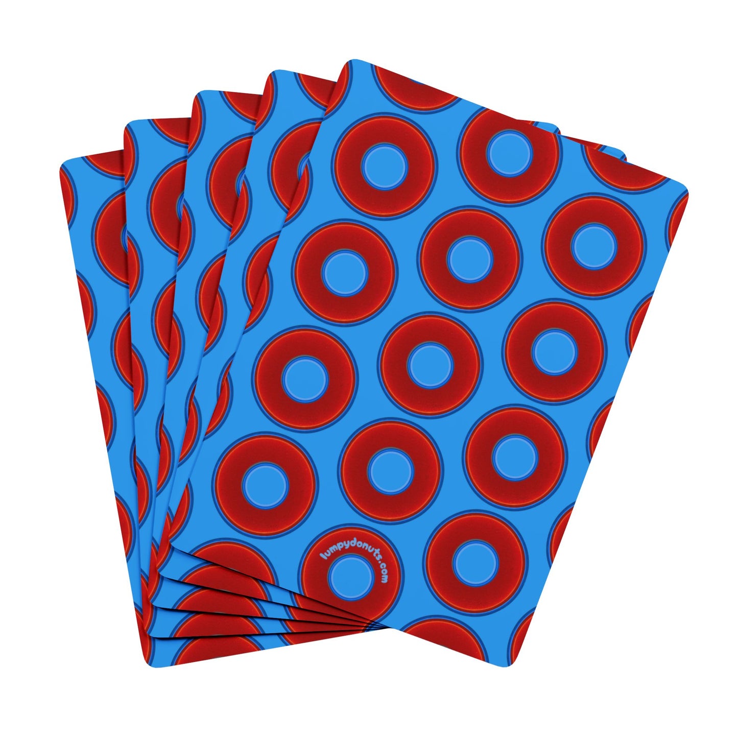 Lumpy Donut Playing Decks - 52-cards - red vivid donuts w/light royal blue background
