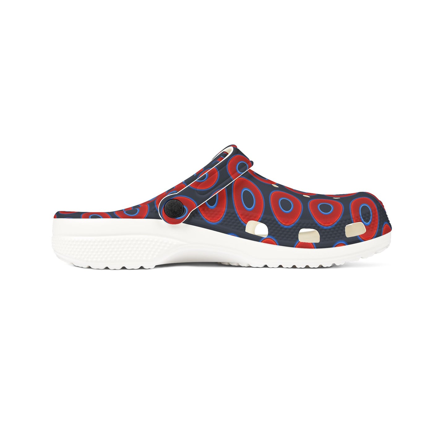 Spatchcocks - donut slip-on shoes - vivid red donuts w/midnight teal blue elite background [unisex]