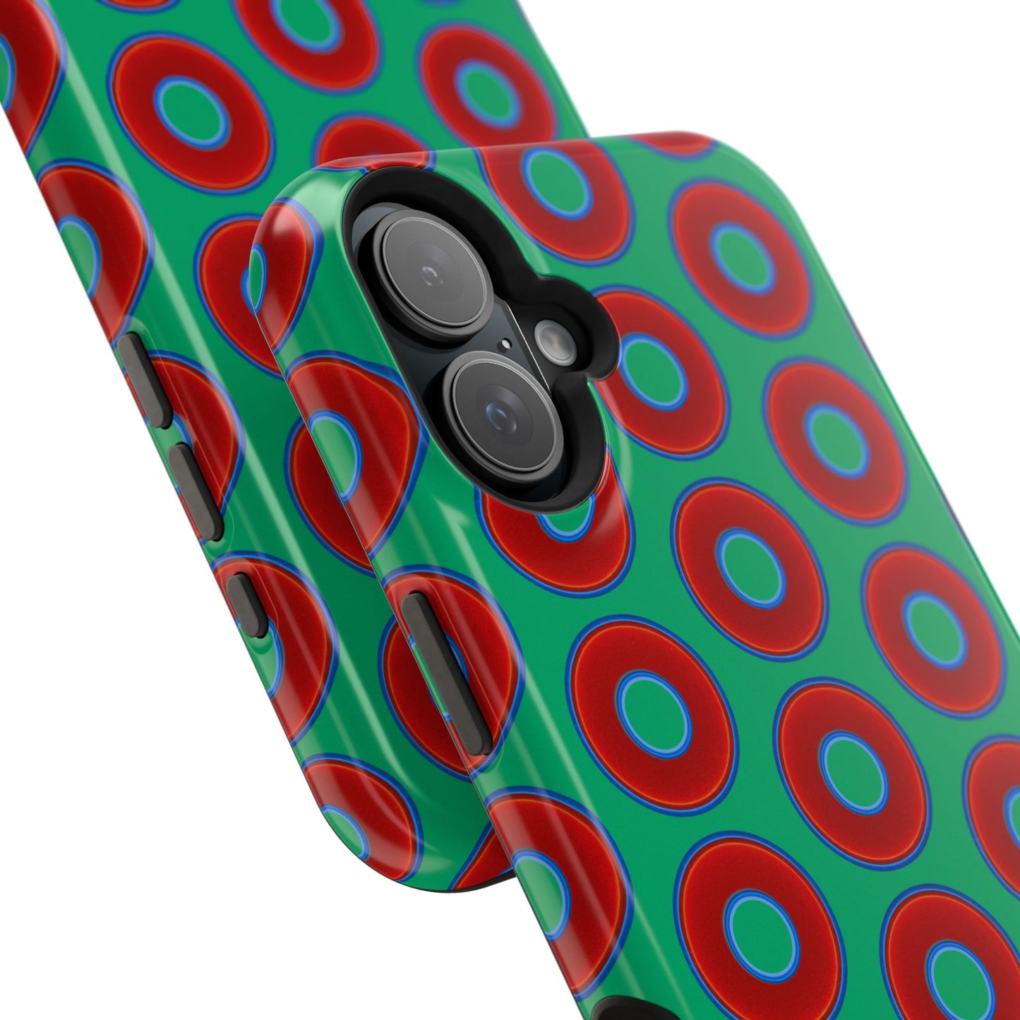 Impact-Resistant Lumpy Donut Case - red vivid donut print w/jade green background