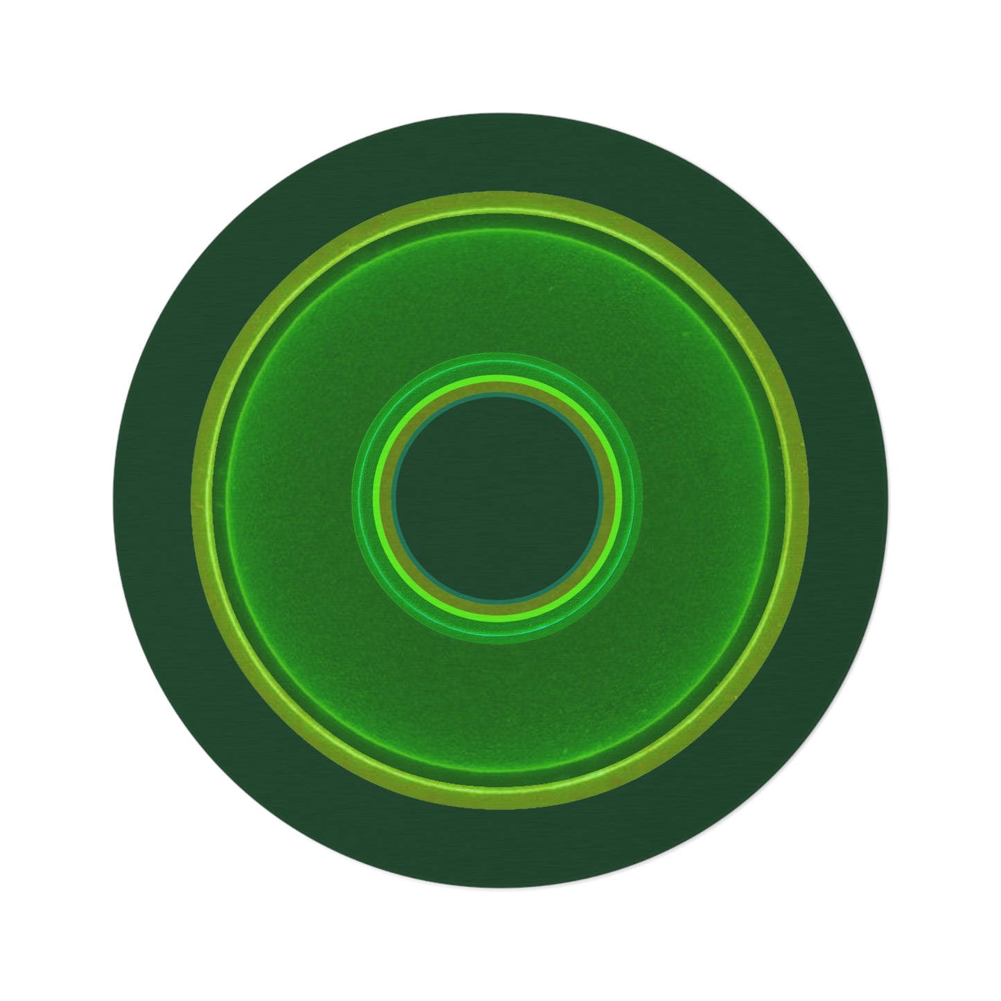 Round Room - 5 ft x 5 ft Lumpy Donut Rug - "Plain Donut" - green vivid donut print w/deep pond green background